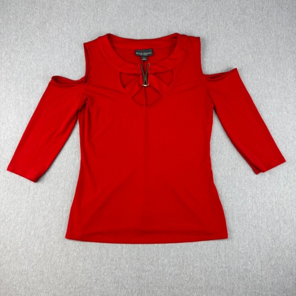 Bold Elements Cold Shoulder Top Women S Red Excellent Cutout Metal Detail